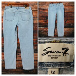 Seven 7 Jeans Size 12 Straight Leg High Rise Light Wash Denim Stretch